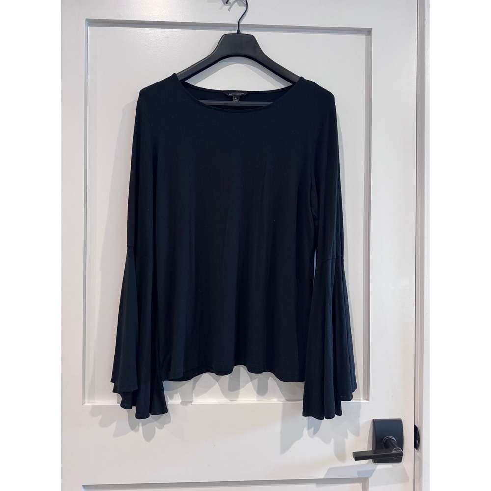 Banana Republic Womens XL Black Bell Sleeve Modal Blend Long Sleeve Top Blouse
